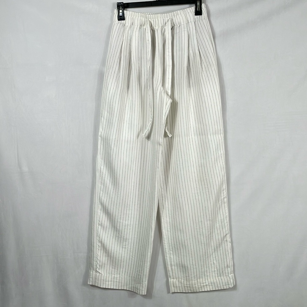 Vince Pants Linen/Cotton Blent  Size XS Ivory/White Stripe EUC